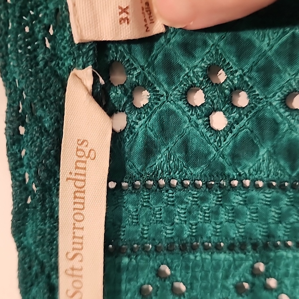 Soft Surroundings Trevi Lace Jewel Tone Green Cotton Top 3x - Picture 2 of 8